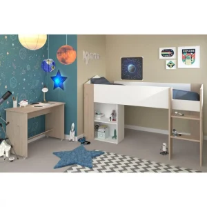 Réductions BUT Lit Combiné Avec Bureau SHELTER Imitation Chêne Et Blanc 15