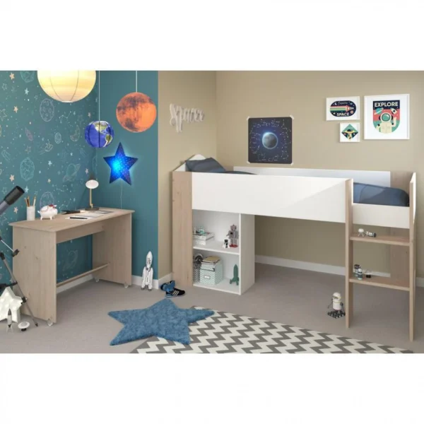 Réductions BUT Lit Combiné Avec Bureau SHELTER Imitation Chêne Et Blanc 6