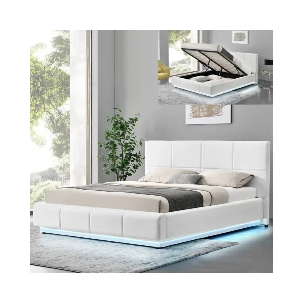 design à la mode Meubler Design Lit Design Alexi Avec Sommier Et Coffre De Rangement – Blanc – 180×200 1
