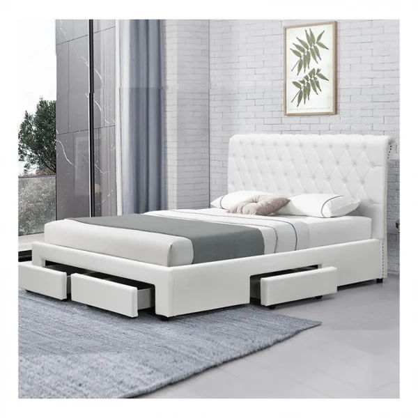 Meubler Design Lit Design Avec Rangement Tiroirs Hyde – Pu Blanc – 180×200 magasin en ligne 1