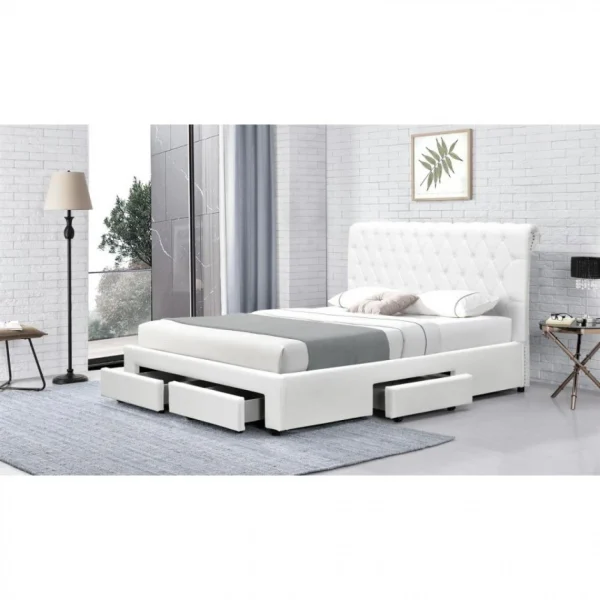 Meubler Design Lit Design Avec Rangement Tiroirs Hyde – Pu Blanc – 180×200 magasin en ligne 3