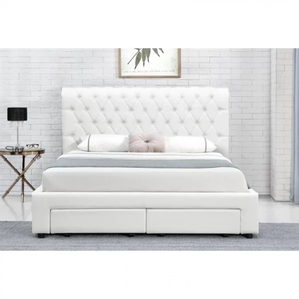 Meubler Design Lit Design Avec Rangement Tiroirs Hyde – Pu Blanc – 180×200 magasin en ligne 5