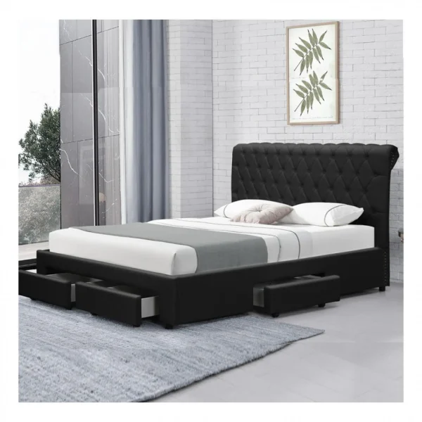 Meubler Design Lit Design Avec Rangement Tiroirs Hyde – Pu Noir – 160×200 magasin 1
