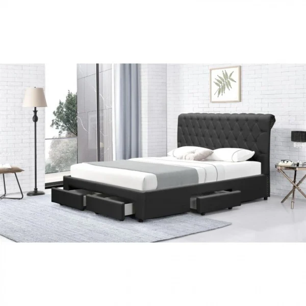 Meubler Design Lit Design Avec Rangement Tiroirs Hyde – Pu Noir – 160×200 magasin 3