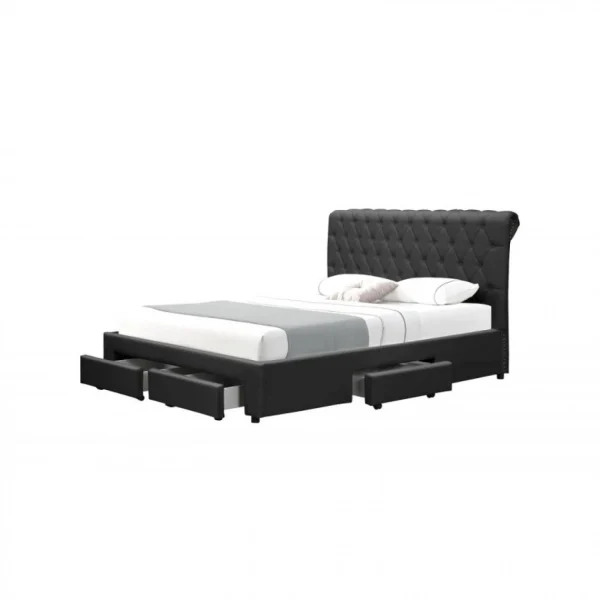 Meubler Design Lit Design Avec Rangement Tiroirs Hyde – Pu Noir – 160×200 magasin 4