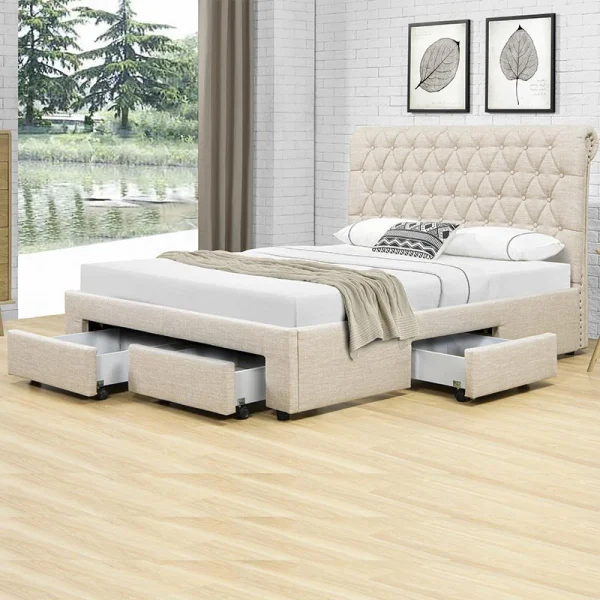 Couleurs variées Meubler Design Lit Design Avec Tiroirs HYDE – Beige – 160×200 1
