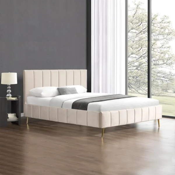 marque pas cher Meubler Design Lit Design Sommier Velours Pied Or Auster – Velours Beige – 140×190 1