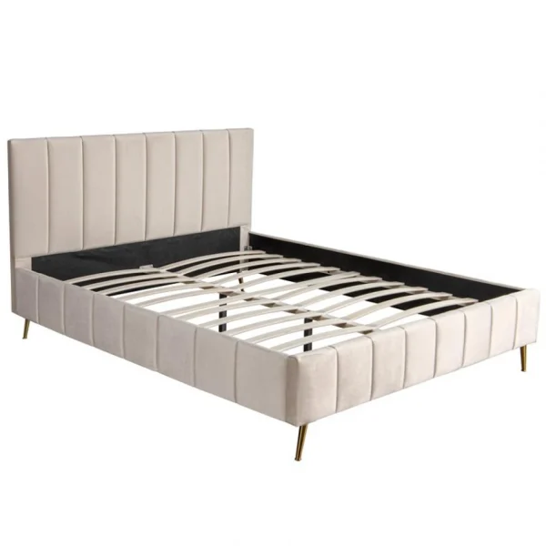 marque pas cher Meubler Design Lit Design Sommier Velours Pied Or Auster – Velours Beige – 140×190 3