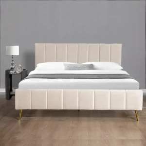 marque pas cher Meubler Design Lit Design Sommier Velours Pied Or Auster – Velours Beige – 140×190 11