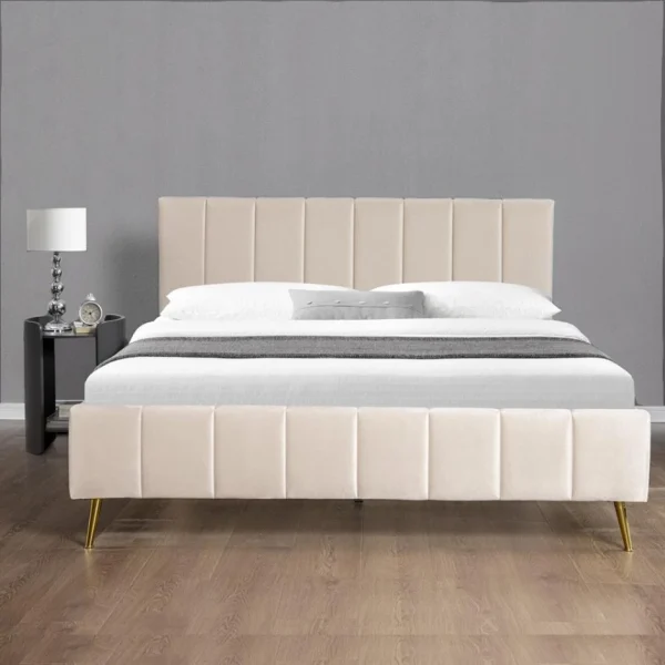 marque pas cher Meubler Design Lit Design Sommier Velours Pied Or Auster – Velours Beige – 140×190 4