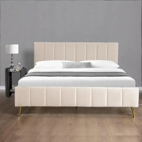 Meubler Design Lit Design Sommier Velours Pied Or Auster – Velours Beige – 180×200 acheter en ligne 4