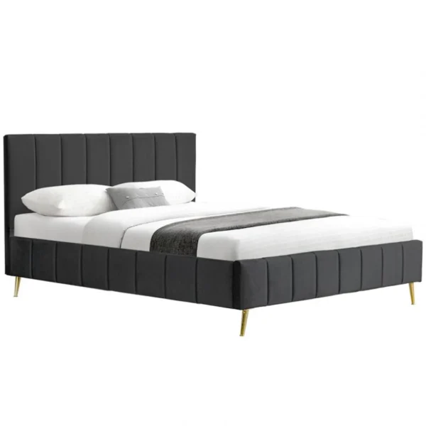 nouvelle saison Meubler Design Lit Design Sommier Velours Pied Or Auster – Velours Noir – 160×200 1