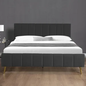 nouvelle saison Meubler Design Lit Design Sommier Velours Pied Or Auster – Velours Noir – 160×200 9