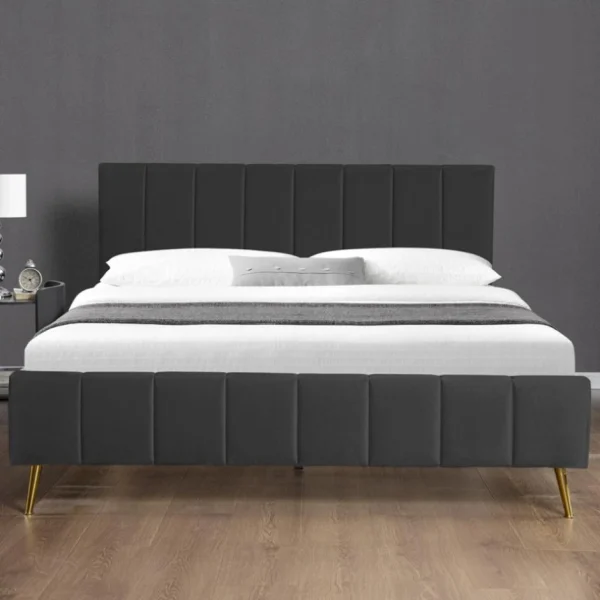 nouvelle saison Meubler Design Lit Design Sommier Velours Pied Or Auster – Velours Noir – 160×200 3