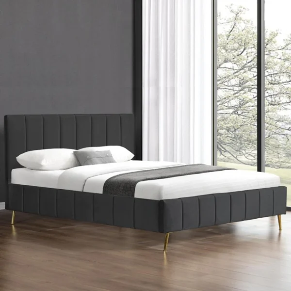 nouvelle saison Meubler Design Lit Design Sommier Velours Pied Or Auster – Velours Noir – 160×200 4