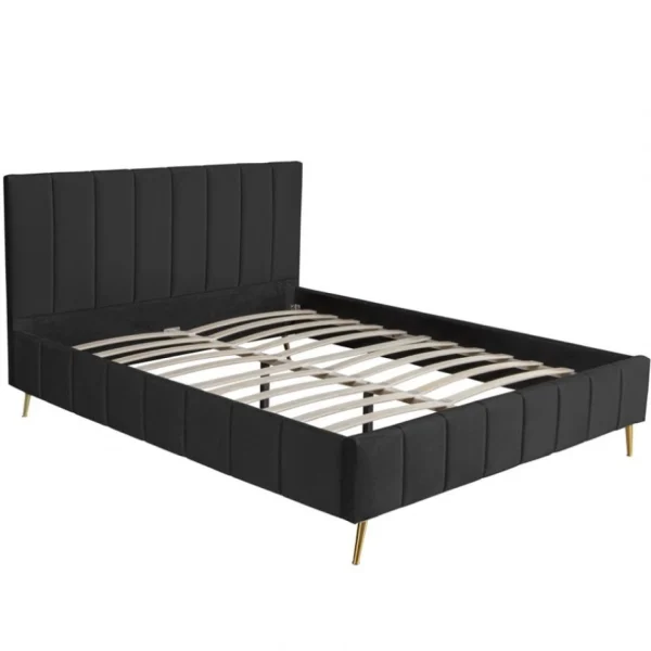 nouvelle saison Meubler Design Lit Design Sommier Velours Pied Or Auster – Velours Noir – 160×200 5