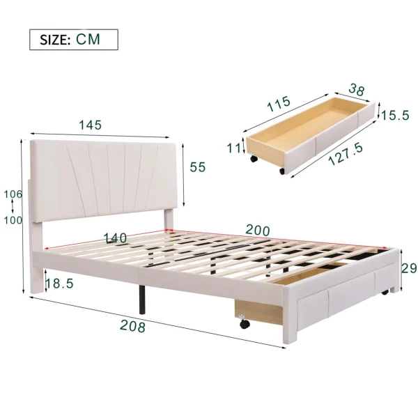 Marque Generique Lit Double 140 X 200 Cm Lit D’ameublement Velours – Beige magasin france 4