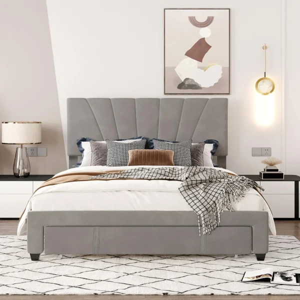 Marque Generique Lit Double 140 X 200 Cm Lit D’ameublement Velours – Gris magasin 3