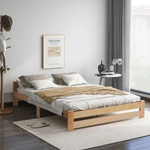 Marque Generique Lit Double 140 X 200 Cm Lit En Bois Massif, Naturel boutique en ligne 9