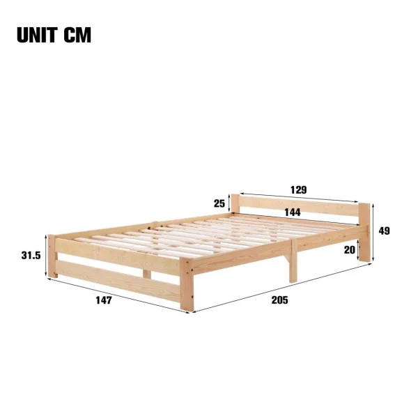 Marque Generique Lit Double 140 X 200 Cm Lit En Bois Massif, Naturel boutique en ligne 4