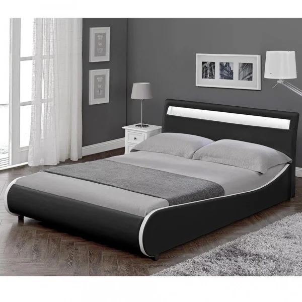 Decoshop26 Lit Double 2 Personnes Capitonné LED 180x200cm En Cuir Synthétique N… magasin pas cher 3