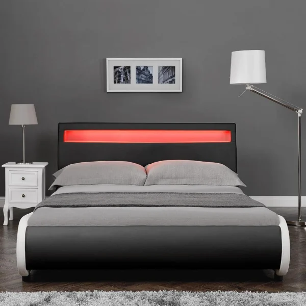 Decoshop26 Lit Double 2 Personnes Capitonné LED 180x200cm En Cuir Synthétique N… magasin pas cher 5