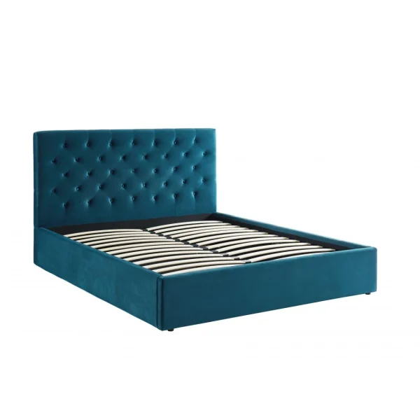 REMISE allant Baita Lit Double Avec Coffre HUBERT Velours Bleu 160x200cm 3