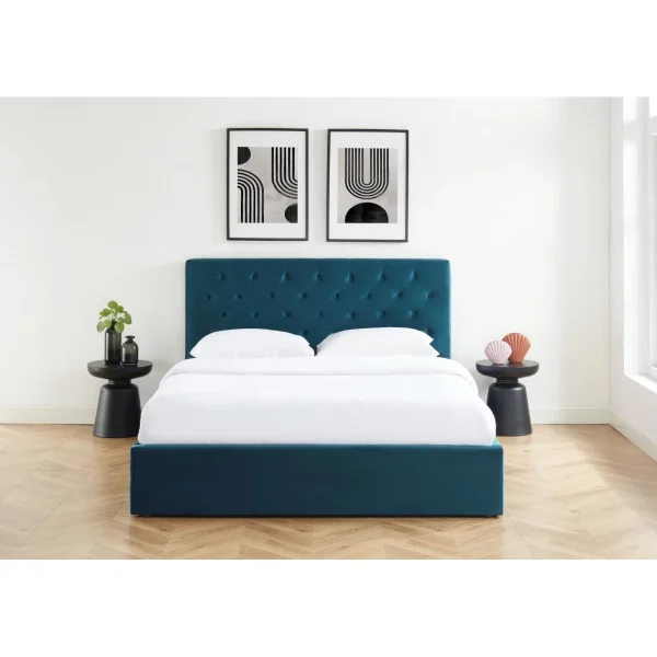 REMISE allant Baita Lit Double Avec Coffre HUBERT Velours Bleu 160x200cm 4