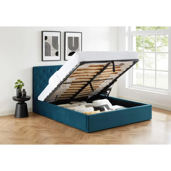REMISE allant Baita Lit Double Avec Coffre HUBERT Velours Bleu 160x200cm 5