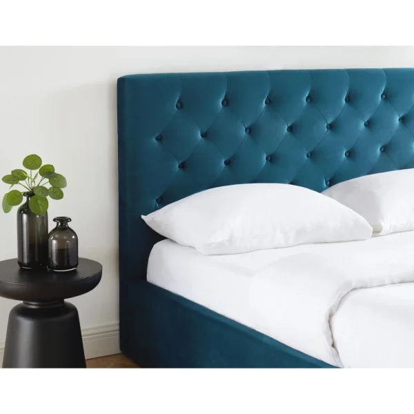 REMISE allant Baita Lit Double Avec Coffre HUBERT Velours Bleu 160x200cm 6