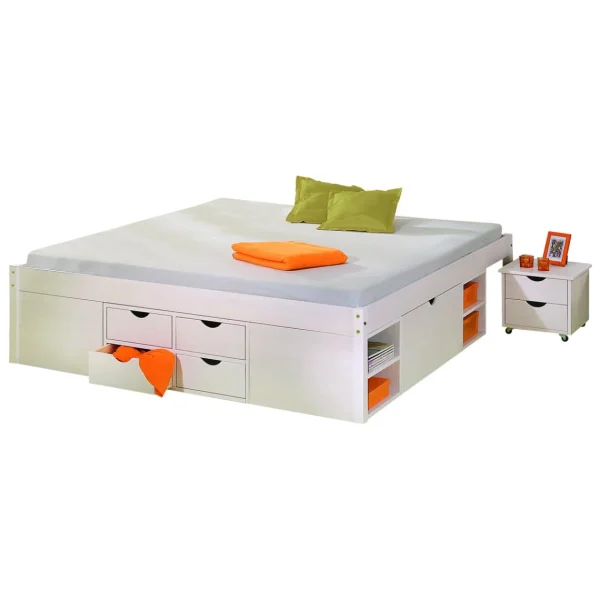 ALTER Lit Double Avec Rangements Et Table De Chevet Inclus Avec Roulettes, C… dernières 1