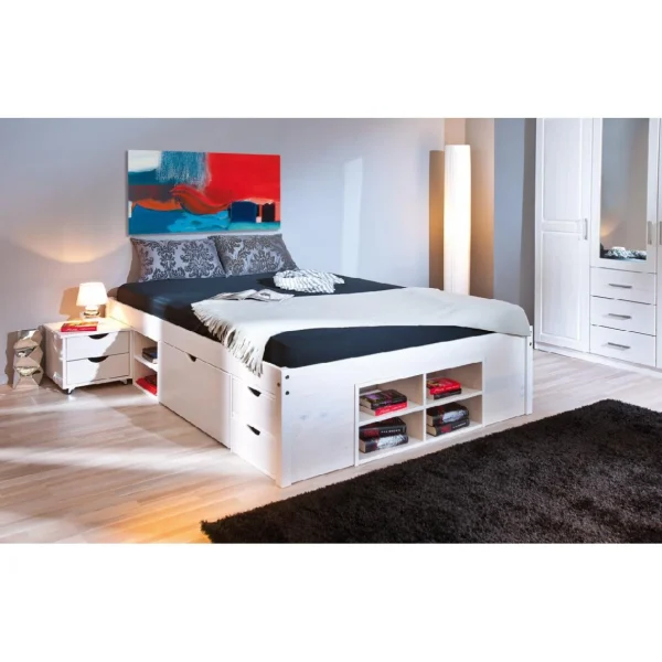 ALTER Lit Double Avec Rangements Et Table De Chevet Inclus Avec Roulettes, C… dernières 4