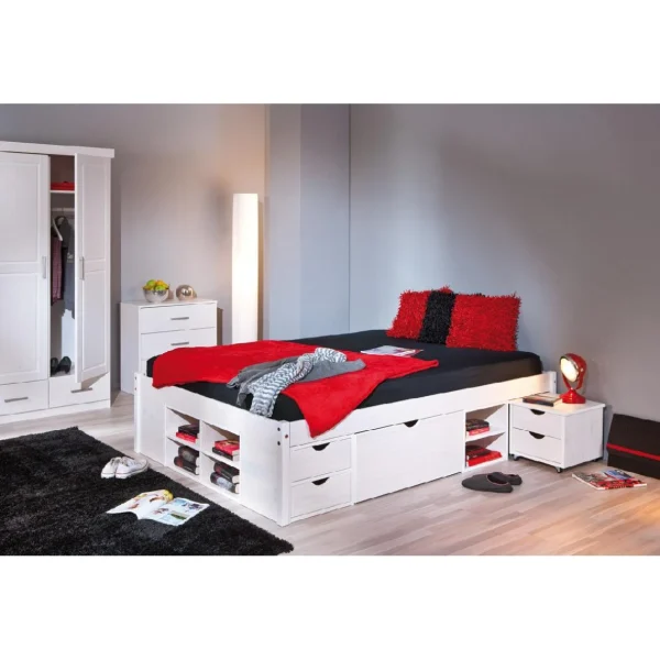 ALTER Lit Double Avec Rangements Et Table De Chevet Inclus Avec Roulettes, C… dernières 5