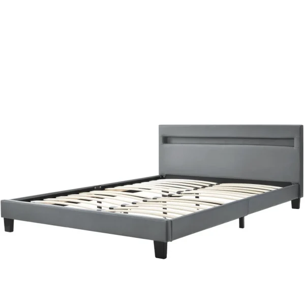 Marque Generique Lit Double Capitonné Avec Éclairage LED Tête De Lit 140×200 Cm Gri… marques de renommée 6