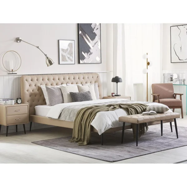 se précipiter pour acheter Beliani Lit Double En Simili-cuir Beige 160 X 200 Cm ESSONNE 5