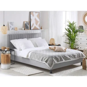 Beliani Lit Double En Tissu Gris Clair 140 X 200 Cm POITIERS france en ligne 13