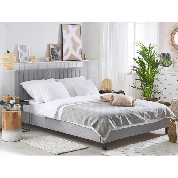 Beliani Lit Double En Tissu Gris Clair 140 X 200 Cm POITIERS france en ligne 5