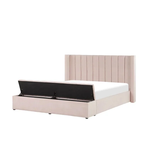 Beliani Lit Double En Velours Rose Pastel Avec Banc Coffre 160 X 200 Cm NOYERS boutiqued pas cher 1