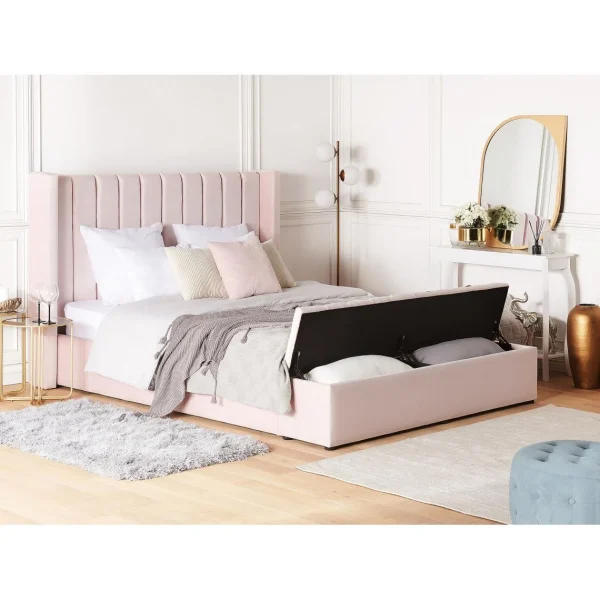 Beliani Lit Double En Velours Rose Pastel Avec Banc Coffre 160 X 200 Cm NOYERS boutiqued pas cher 5