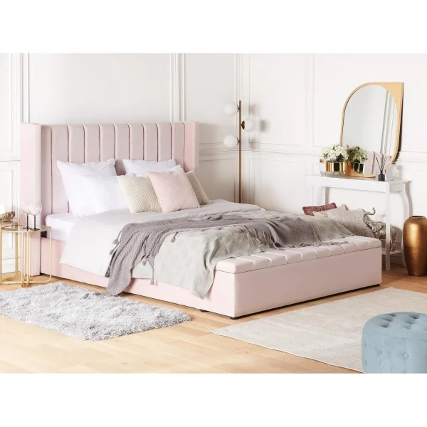 Beliani Lit Double En Velours Rose Pastel Avec Banc Coffre 160 X 200 Cm NOYERS boutiqued pas cher 6