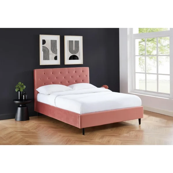 Baita Lit Double HUBERT Velours Rose 140x190cm grossiste en ligne 1