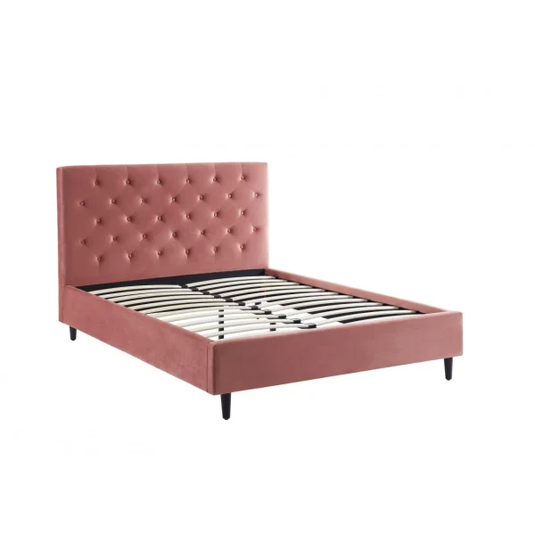 Baita Lit Double HUBERT Velours Rose 140x190cm grossiste en ligne 3