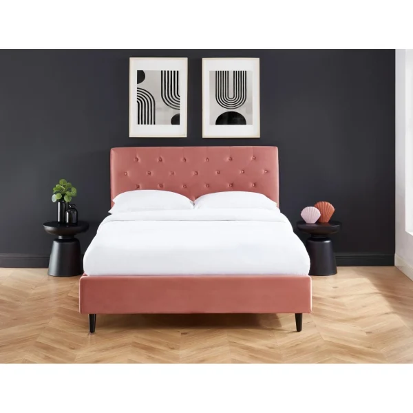 Baita Lit Double HUBERT Velours Rose 140x190cm grossiste en ligne 4