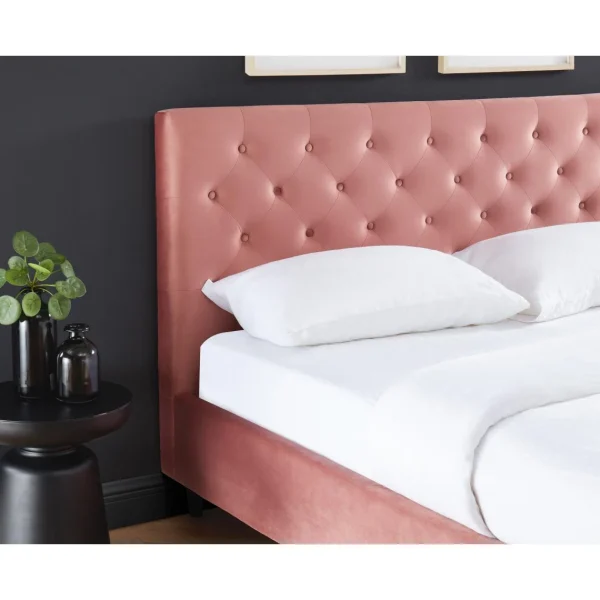 Baita Lit Double HUBERT Velours Rose 140x190cm grossiste en ligne 5
