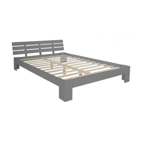 HomeStyle4U Lit Double Lit Futon En Bois 160×200 Lit Pin Gris Cadre De Lit Bois Ma… site en ligne 1
