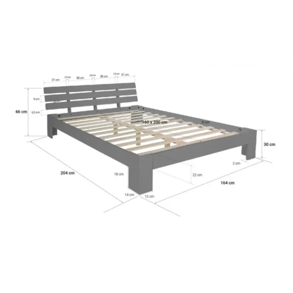 HomeStyle4U Lit Double Lit Futon En Bois 160×200 Lit Pin Gris Cadre De Lit Bois Ma… site en ligne 3