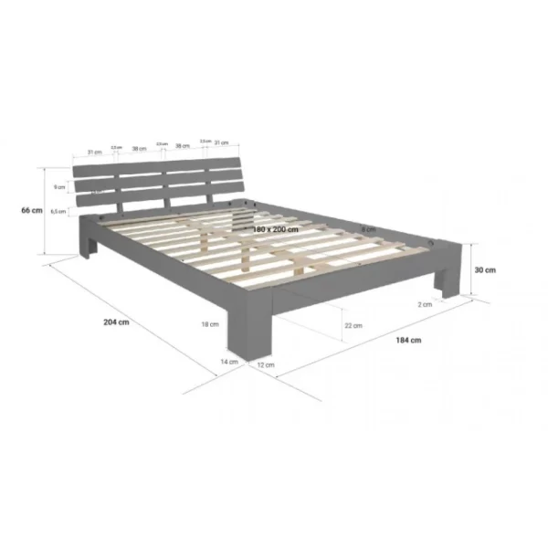Acheter HomeStyle4U Lit Double Lit Futon En Bois 180×200 Lit Pin Gris Cadre De Lit En Bois… 3
