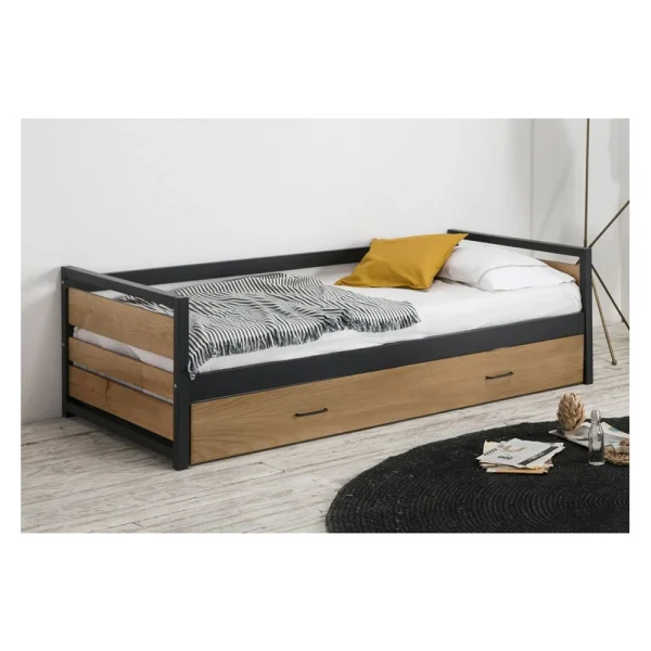 Vente-unique Lit Gigogne Industriel BOSTON – 2 X 90 X 190 Cm – MDF, Pin Et Métal -… à prix promos 3