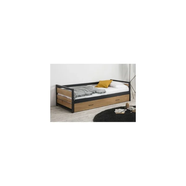 Vente-unique Lit Gigogne Industriel BOSTON – 2 X 90 X 190 Cm – MDF, Pin Et Métal -… à prix promos 1