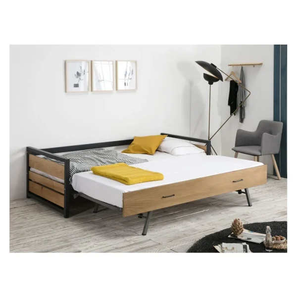 Vente-unique Lit Gigogne Industriel BOSTON – 2 X 90 X 190 Cm – MDF, Pin Et Métal -… à prix promos 4